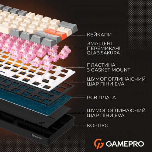 Клавиатура GamePro MK130 V2 Infinity QLAB Sakura (MK130-V2-B-QS) Black купить в Украине: Киев, Днепр, Харьков, Одесса  | Низкая цена, отзывы, характеристики от TELEMART фото