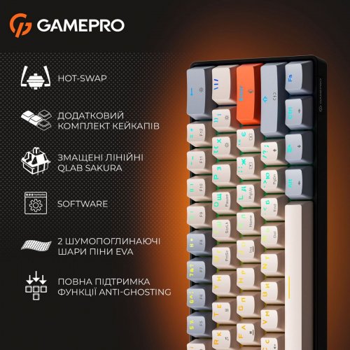 Клавиатура GamePro MK130 V2 Infinity QLAB Sakura (MK130-V2-B-QS) Black купить в Украине: Киев, Днепр, Харьков, Одесса  | Низкая цена, отзывы, характеристики от TELEMART фото