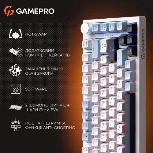 Клавиатура GamePro MK160 V2 Warden QLAB Sakura (MK160-V2-B-QS) Black купить в Украине: Киев, Днепр, Харьков, Одесса  | Низкая цена, отзывы, характеристики от TELEMART фото
