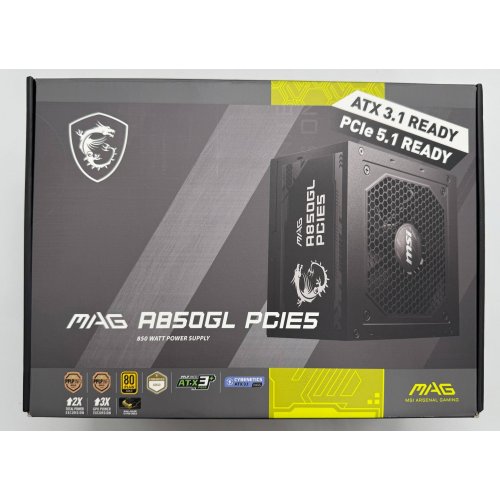 Блок живлення MSI MAG 850W PCIE5 (A850GL) (Відновлено продавцем, 888587) купити в Україні: Київ, Львів, Хмельницький, Тернопіль, Івано-Франківськ | Перевірка сумісності, низька ціна, відгуки, характеристики від TELEMART фото