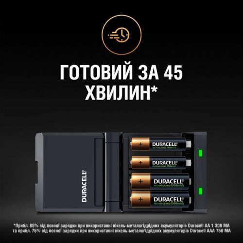 Зарядний пристрій Duracell CEF 27+ 2AA1300 + 2AAА750 (5007500) Black купити в Україні: Київ, Львів, Хмельницький, Тернопіль, Івано-Франківськ | Низька ціна, відгуки, характеристики від TELEMART фото