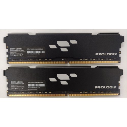 Озп Prologix DDR4 32GB (2x16GB) 3200Mhz Black (PRO32GB3200B4K) (Відновлено продавцем, 889183) купити в Україні: Київ, Львів, Хмельницький, Тернопіль, Івано-Франківськ | Перевірка сумісності, низька ціна, відгуки, характеристики від TELEMART фото
