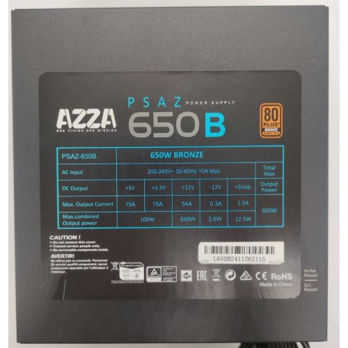 Блок живлення Azza 650W (PSAZ-650W) (Відновлено продавцем, 889205) купити в Україні: Київ, Львів, Хмельницький, Тернопіль, Івано-Франківськ | Перевірка сумісності, низька ціна, відгуки, характеристики від TELEMART фото
