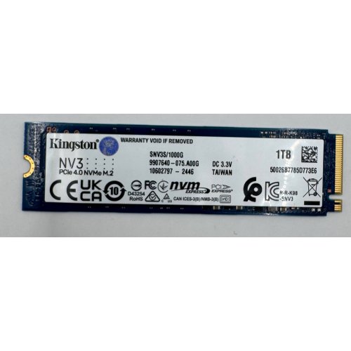 Ssd-диск Kingston NV3 3D NAND 1TB M.2 (2280 PCI-E) NVMe x4 (SNV3S/1000G) (Відновлено продавцем, 889456) купити в Україні: Київ, Львів, Хмельницький, Тернопіль, Івано-Франківськ | Перевірка сумісності, низька ціна, відгуки, характеристики від TELEMART фото