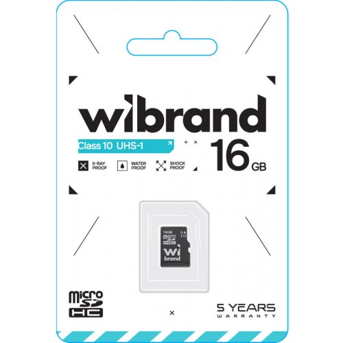 Карта пам'яті Wibrand microSDHC 16GB Class 10 UHS-I U1 (WICDHU1/16GB) купити в Україні: Київ, Львів, Хмельницький, Тернопіль, Івано-Франківськ | Низька ціна, відгуки, характеристики від TELEMART фото