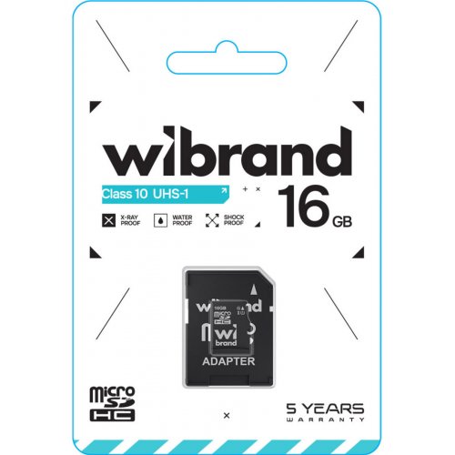 Карта пам'яті Wibrand microSDHC 16GB Class 10 UHS-I U1 (з адаптером) (WICDHU1/16GB-A) купити в Україні: Київ, Львів, Хмельницький, Тернопіль, Івано-Франківськ | Низька ціна, відгуки, характеристики від TELEMART фото