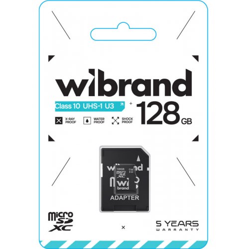Карта памяти Wibrand microSDXC 128GB Class 10 UHS-I U3 (с адаптером) (WICDHU3/128GB-A) купить в Украине: Киев, Днепр, Харьков, Одесса  | Низкая цена, отзывы, характеристики от TELEMART фото