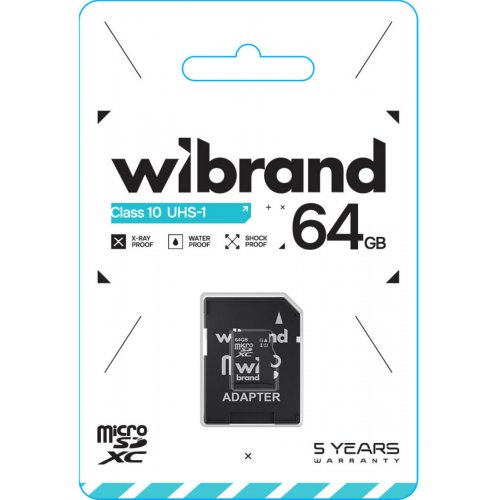Карта пам'яті Wibrand microSDXC 64GB Class 10 UHS-I U1 (з адаптером) (WICDXU1/64GB-A) купити в Україні: Київ, Львів, Хмельницький, Тернопіль, Івано-Франківськ | Низька ціна, відгуки, характеристики від TELEMART фото
