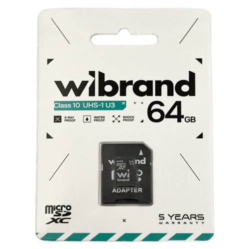 Карта пам'яті Wibrand microSDXC 64GB Class 10 UHS-I U3 (з адаптером) (WICDXU3/64GB-A) купити в Україні: Київ, Львів, Хмельницький, Тернопіль, Івано-Франківськ | Низька ціна, відгуки, характеристики від TELEMART фото
