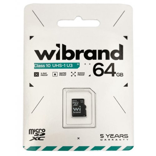 Карта пам'яті Wibrand microSDXC 64GB Class 10 UHS-I U3 (WICDXU3/64GB) купити в Україні: Київ, Львів, Хмельницький, Тернопіль, Івано-Франківськ | Низька ціна, відгуки, характеристики від TELEMART фото