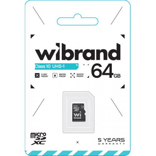 Карта пам'яті Wibrand microSDXC 64GB Class 10 UHS-I U1 (WICDXU1/64GB) купити в Україні: Київ, Львів, Хмельницький, Тернопіль, Івано-Франківськ | Низька ціна, відгуки, характеристики від TELEMART фото