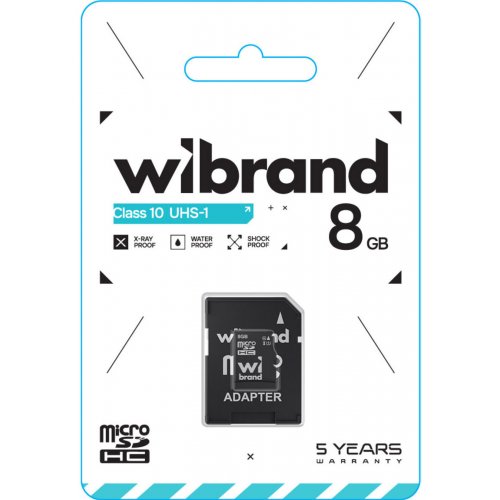 Карта пам'яті Wibrand microSDHC 8GB Class 10 UHS-I U1 (з адаптером) (WICDHC10/8GB-A) купити в Україні: Київ, Львів, Хмельницький, Тернопіль, Івано-Франківськ | Низька ціна, відгуки, характеристики від TELEMART фото