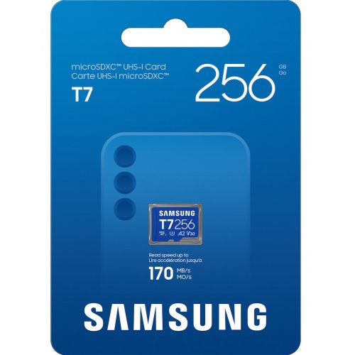 Карта пам'яті Samsung microSDXC T7 256GB Class 10 UHS-I U3 A2 (MB-MB256T/WW) купити в Україні: Київ, Львів, Хмельницький, Тернопіль, Івано-Франківськ | Низька ціна, відгуки, характеристики від TELEMART фото