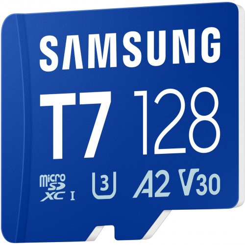 Карта пам'яті Samsung microSDXC T7 128GB Class 10 UHS-I U3 A2 V30 (MB-MB128T/WW) купити в Україні: Київ, Львів, Хмельницький, Тернопіль, Івано-Франківськ | Низька ціна, відгуки, характеристики від TELEMART фото