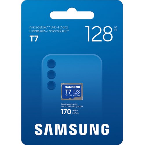 Карта пам'яті Samsung microSDXC T7 128GB Class 10 UHS-I U3 A2 V30 (MB-MB128T/WW) купити в Україні: Київ, Львів, Хмельницький, Тернопіль, Івано-Франківськ | Низька ціна, відгуки, характеристики від TELEMART фото
