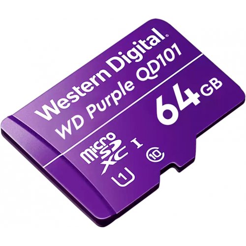 Карта пам'яті Western Digital microSDXC Purple QD101 64GB Class 10 UHS-I (WDD064G1P0C) купити в Україні: Київ, Львів, Хмельницький, Тернопіль, Івано-Франківськ | Низька ціна, відгуки, характеристики від TELEMART фото