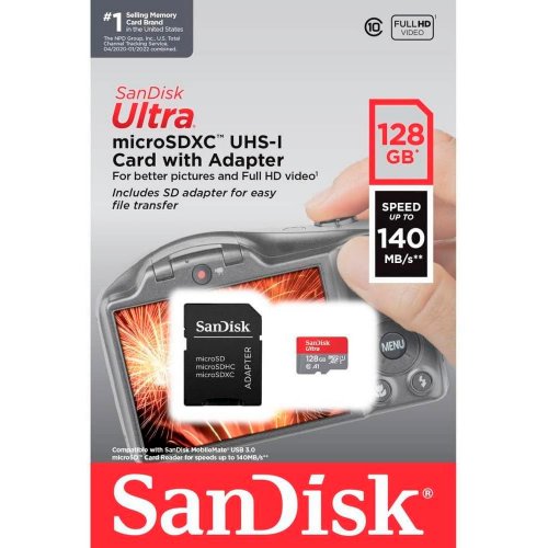 Карта пам'яті SanDisk microSDXC Ultra 128GB Class 10 UHS-I A1 (з адаптером) (SDSQUAB-128G-GN6IA) купити в Україні: Київ, Львів, Хмельницький, Тернопіль, Івано-Франківськ | Низька ціна, відгуки, характеристики від TELEMART фото