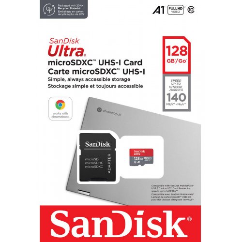 Карта пам'яті SanDisk microSDXC Ultra 128GB Class 10 UHS-I A1 (з адаптером) (SDSQUAB-128G-GN6MA) купити в Україні: Київ, Львів, Хмельницький, Тернопіль, Івано-Франківськ | Низька ціна, відгуки, характеристики від TELEMART фото