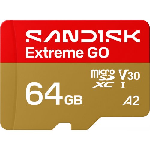Карта пам'яті SanDisk microSDXC Extreme Go 64GB Class 10 UHS-I U3 A2 V30 (SDSQXGN-064G-GN6MN) купити в Україні: Київ, Львів, Хмельницький, Тернопіль, Івано-Франківськ | Низька ціна, відгуки, характеристики від TELEMART фото