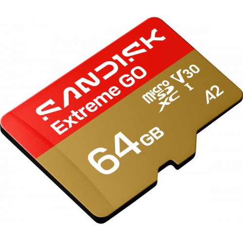Карта пам'яті SanDisk microSDXC Extreme Go 64GB Class 10 UHS-I U3 A2 V30 (SDSQXGN-064G-GN6MN) купити в Україні: Київ, Львів, Хмельницький, Тернопіль, Івано-Франківськ | Низька ціна, відгуки, характеристики від TELEMART фото