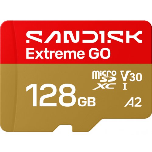 Карта пам'яті SanDisk microSDXC Extreme Go 128GB Class 10 UHS-I U3 A2 V30 (SDSQXGN-128G-GN6MN) купити в Україні: Київ, Львів, Хмельницький, Тернопіль, Івано-Франківськ | Низька ціна, відгуки, характеристики від TELEMART фото