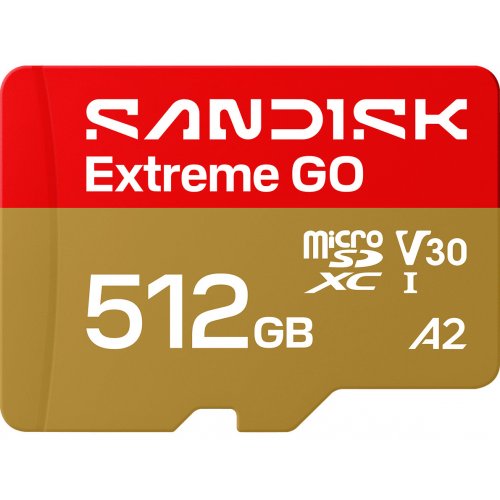 Карта пам'яті SanDisk microSDXC Extreme Go 512GB Class 10 UHS-I U3 A2 V30 (SDSQXGN-512G-GN6MN) купити в Україні: Київ, Львів, Хмельницький, Тернопіль, Івано-Франківськ | Низька ціна, відгуки, характеристики від TELEMART фото