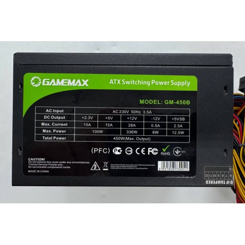 Блок живлення GAMEMAX GM-450B 450W (GM-450B) (Відновлено продавцем, 889736) купити в Україні: Київ, Львів, Хмельницький, Тернопіль, Івано-Франківськ | Перевірка сумісності, низька ціна, відгуки, характеристики від TELEMART фото