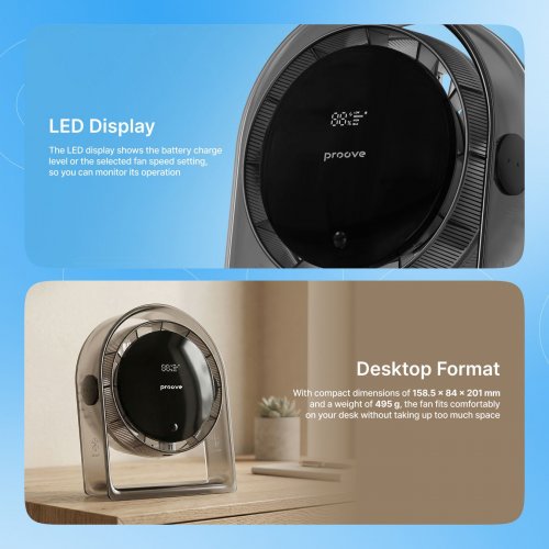 Портативний вентилятор Proove Blower (PFBR08002003) Gray купити в Україні: Київ, Львів, Хмельницький, Тернопіль, Івано-Франківськ | Низька ціна, відгуки, характеристики від TELEMART фото