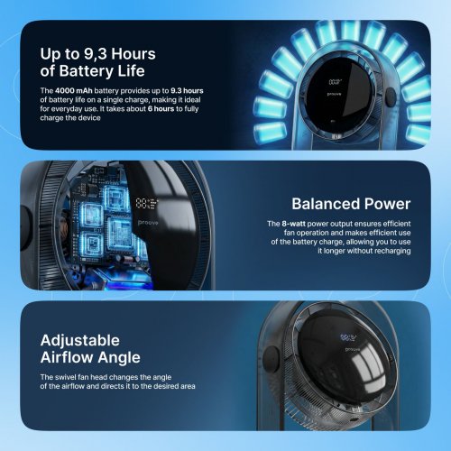 Портативний вентилятор Proove Blower (PFBR08002003) Gray купити в Україні: Київ, Львів, Хмельницький, Тернопіль, Івано-Франківськ | Низька ціна, відгуки, характеристики від TELEMART фото