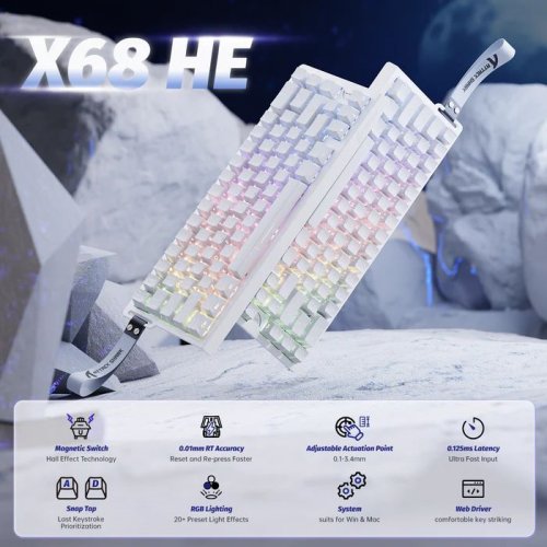 Клавіатура Attack Shark X68 RGB HE Magnetic Linear Switches (AS-6972792471020-WC) White Contours купити в Україні: Київ, Львів, Хмельницький, Тернопіль, Івано-Франківськ | Низька ціна, відгуки, характеристики від TELEMART фото