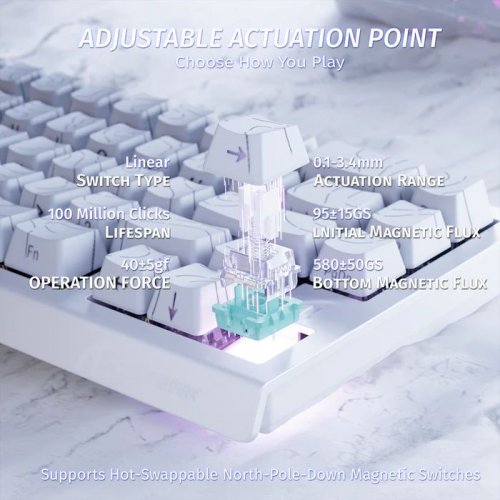 Клавіатура Attack Shark X68 RGB HE Magnetic Linear Switches (AS-6972792471020-WC) White Contours купити в Україні: Київ, Львів, Хмельницький, Тернопіль, Івано-Франківськ | Низька ціна, відгуки, характеристики від TELEMART фото