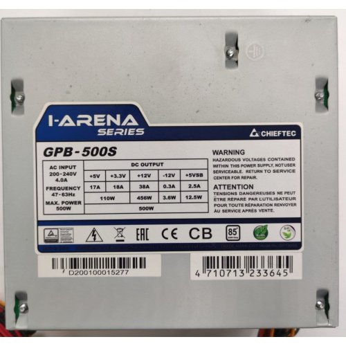 Блок питания CHIEFTEC I-ARENA 500W (GPB-500S-Bulk) OEM (Восстановлено продавцом, 890539) купить в Украине: Киев, Днепр, Харьков, Одесса  | Проверка совместимости, низкая цена, отзывы, характеристики от TELEMART фото