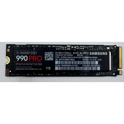 Ssd-диск Samsung 990 PRO V-NAND 3-bit MLC 1TB M.2 (2280 PCI-E) NVMe 2.0 (MZ-V9P1T0BW) (Відновлено продавцем, 890669) купити в Україні: Київ, Львів, Хмельницький, Тернопіль, Івано-Франківськ | Перевірка сумісності, низька ціна, відгуки, характеристики від TELEMART фото