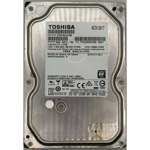Жорсткий диск Toshiba 1TB 32MB 7200RPM 3.5" (DT01ACA100) (Відновлено продавцем, 890798) купити в Україні: Київ, Львів, Хмельницький, Тернопіль, Івано-Франківськ | Перевірка сумісності, низька ціна, відгуки, характеристики від TELEMART фото