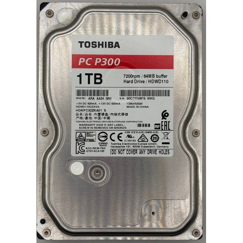 Жорсткий диск Toshiba P300 1TB 64MB 7200RPM 3.5" (HDWD110UZSVA) (Відновлено продавцем, 890801) купити в Україні: Київ, Львів, Хмельницький, Тернопіль, Івано-Франківськ | Перевірка сумісності, низька ціна, відгуки, характеристики від TELEMART фото