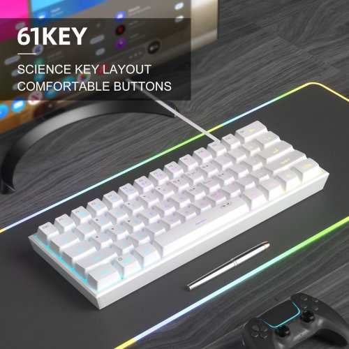 Клавіатура MageGee TS91 RGB (6971969720374-UA) White купити в Україні: Київ, Львів, Хмельницький, Тернопіль, Івано-Франківськ | Низька ціна, відгуки, характеристики від TELEMART фото