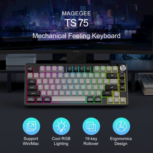 Клавіатура MageGee TS75 RGB (6971969729230-UA) Black/Grey купити в Україні: Київ, Львів, Хмельницький, Тернопіль, Івано-Франківськ | Низька ціна, відгуки, характеристики від TELEMART фото