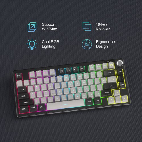 Клавіатура MageGee TS75 RGB (6971969729230-UA) Black/Grey купити в Україні: Київ, Львів, Хмельницький, Тернопіль, Івано-Франківськ | Низька ціна, відгуки, характеристики від TELEMART фото