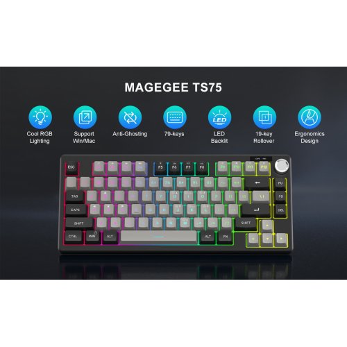 Клавіатура MageGee TS75 RGB (6971969729230-UA) Black/Grey купити в Україні: Київ, Львів, Хмельницький, Тернопіль, Івано-Франківськ | Низька ціна, відгуки, характеристики від TELEMART фото