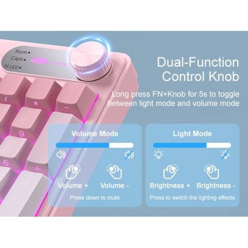 Клавиатура MageGee GK960 RGB Wireless (6971969729032) Pink/White купить в Украине: Киев, Днепр, Харьков, Одесса  | Низкая цена, отзывы, характеристики от TELEMART фото
