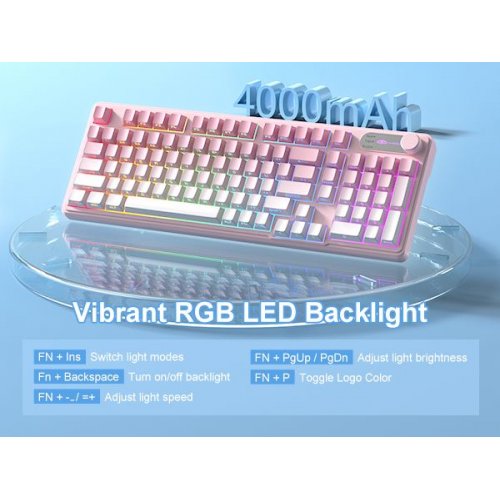 Клавиатура MageGee GK960 RGB Wireless (6971969729032) Pink/White купить в Украине: Киев, Днепр, Харьков, Одесса  | Низкая цена, отзывы, характеристики от TELEMART фото