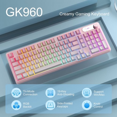 Клавиатура MageGee GK960 RGB Wireless (6971969729032) Pink/White купить в Украине: Киев, Днепр, Харьков, Одесса  | Низкая цена, отзывы, характеристики от TELEMART фото
