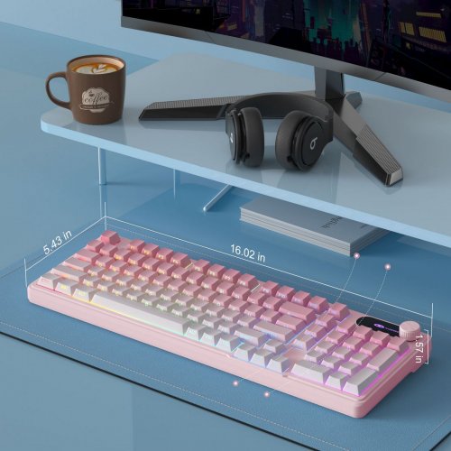 Клавиатура MageGee GK960 RGB Wireless (6971969729032) Pink/White купить в Украине: Киев, Днепр, Харьков, Одесса  | Низкая цена, отзывы, характеристики от TELEMART фото