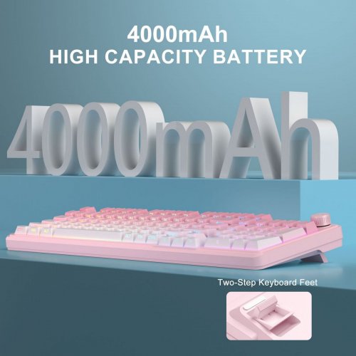 Клавиатура MageGee GK960 RGB Wireless (6971969729032) Pink/White купить в Украине: Киев, Днепр, Харьков, Одесса  | Низкая цена, отзывы, характеристики от TELEMART фото