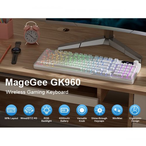 Клавиатура MageGee GK960 RGB Wireless (6971969729056) White Topographic купить в Украине: Киев, Днепр, Харьков, Одесса  | Низкая цена, отзывы, характеристики от TELEMART фото