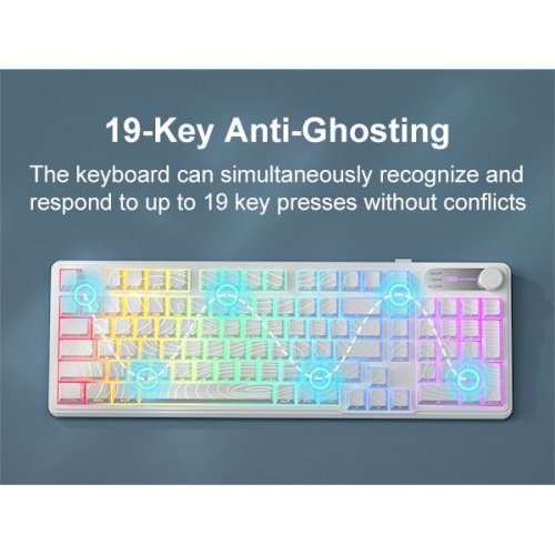Клавиатура MageGee GK960 RGB Wireless (6971969729056) White Topographic купить в Украине: Киев, Днепр, Харьков, Одесса  | Низкая цена, отзывы, характеристики от TELEMART фото