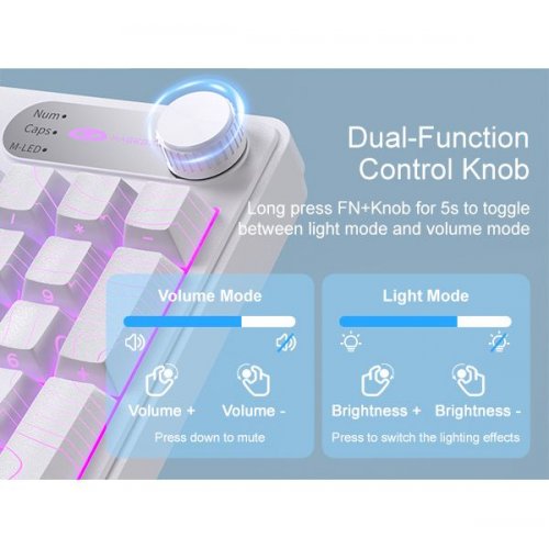 Клавиатура MageGee GK960 RGB Wireless (6971969729056) White Topographic купить в Украине: Киев, Днепр, Харьков, Одесса  | Низкая цена, отзывы, характеристики от TELEMART фото