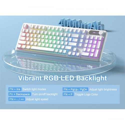 Клавиатура MageGee GK960 RGB Wireless (6971969729056) White Topographic купить в Украине: Киев, Днепр, Харьков, Одесса  | Низкая цена, отзывы, характеристики от TELEMART фото