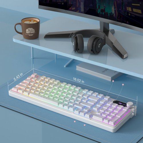 Клавиатура MageGee GK960 RGB Wireless (6971969729056) White Topographic купить в Украине: Киев, Днепр, Харьков, Одесса  | Низкая цена, отзывы, характеристики от TELEMART фото