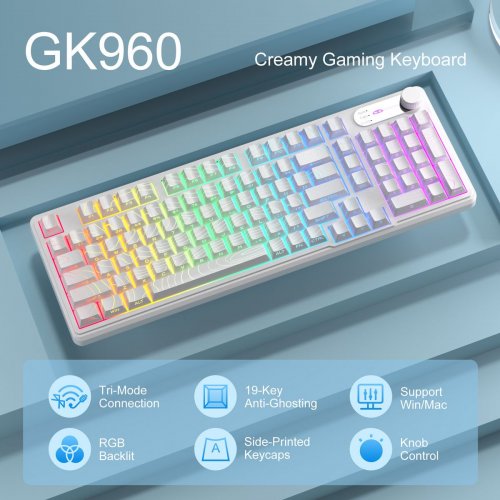 Клавиатура MageGee GK960 RGB Wireless (6971969729056) White Topographic купить в Украине: Киев, Днепр, Харьков, Одесса  | Низкая цена, отзывы, характеристики от TELEMART фото